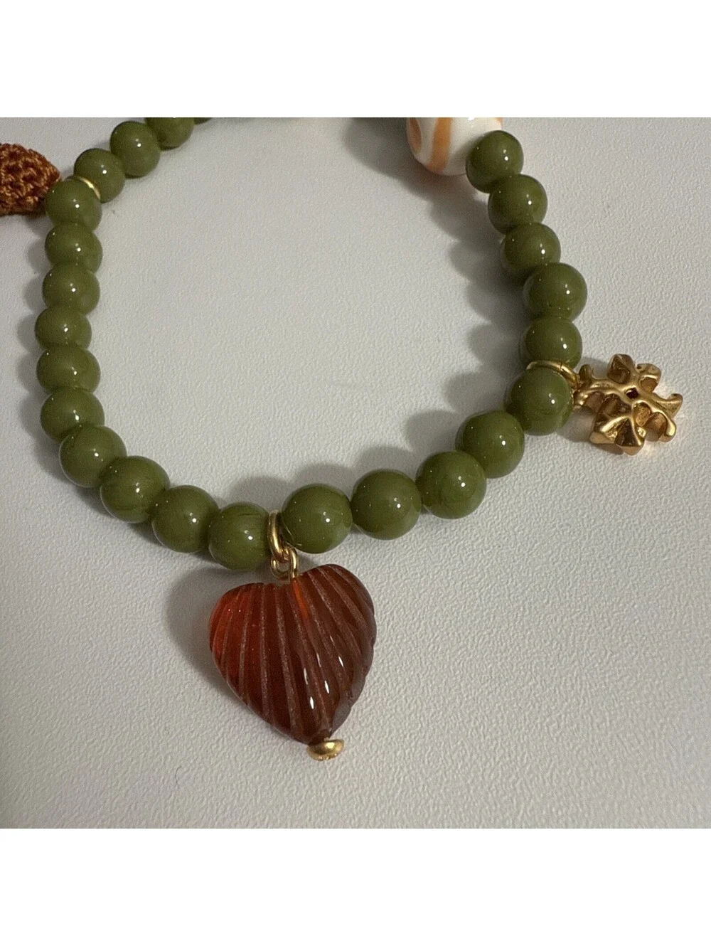 Tory Burch Women's Roxanne Beaded Tassel Bracelet Green Heart